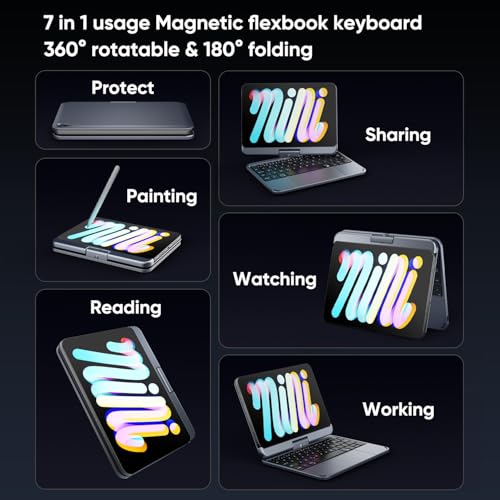 doqo iPad mini 7/Mini 6 Keyboard case 2021/2024 Generation 8.3 inch with Touch trackpad 7 Colors Wireless Backlit 360 Rotatable, Slim Protective Cover Folio (Gray) - Image 3