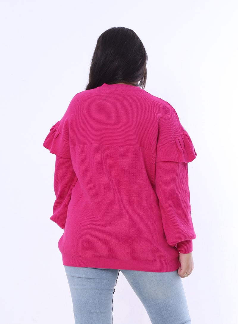 بيبو سترة نسائية سادة بأكمام طويلة_فوشيا - Image 3