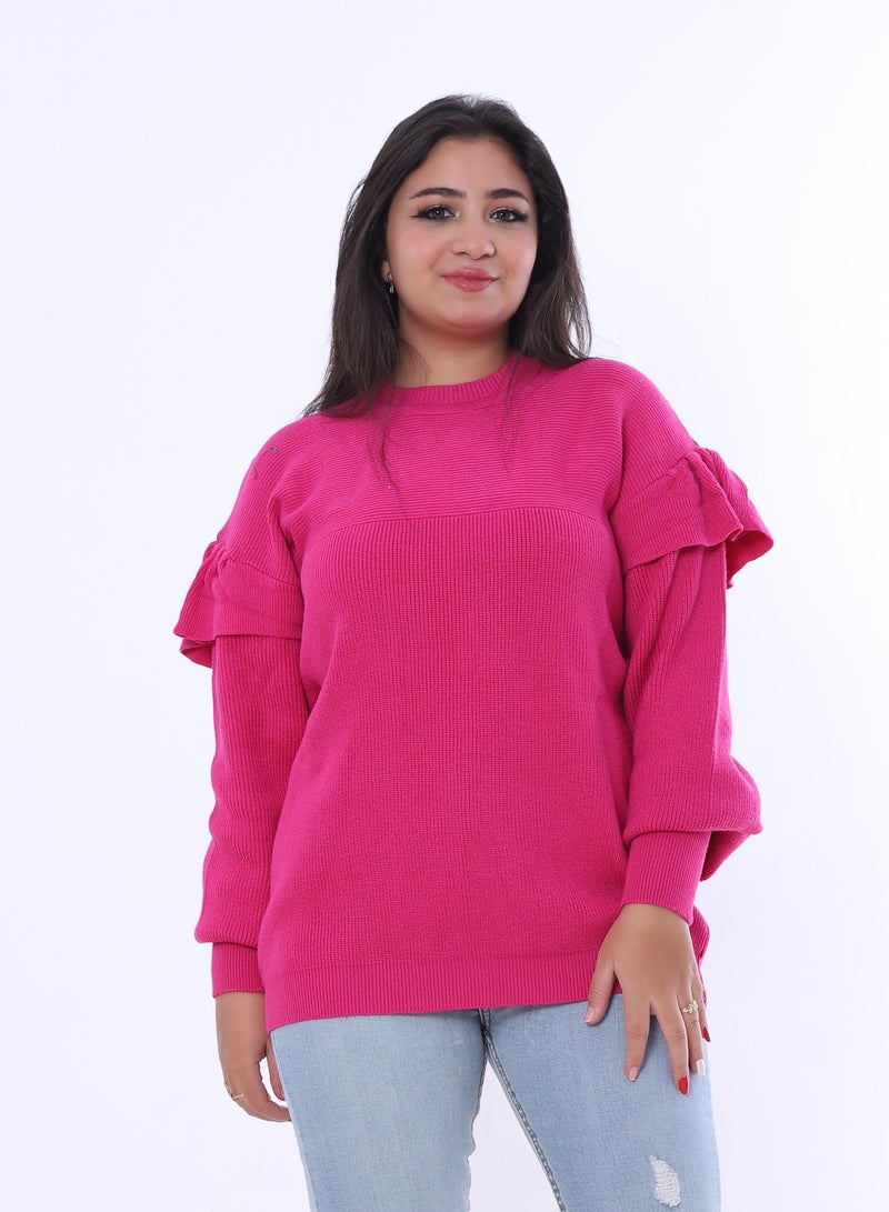 بيبو سترة نسائية سادة بأكمام طويلة_فوشيا - Image 1