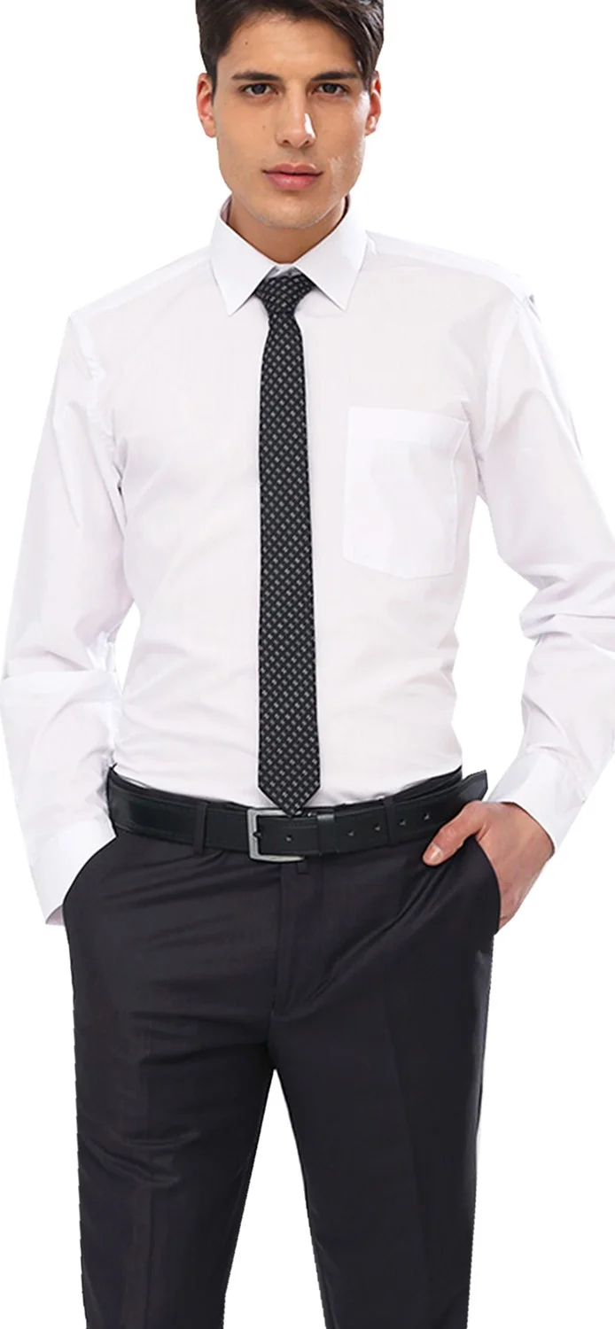 فاريتا Men's White Classic Cut Pocket Straight Long Sleeve Shirt