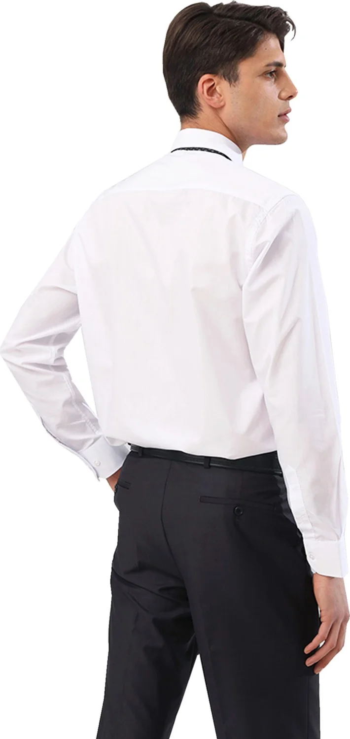 فاريتا Men's White Classic Cut Pocket Straight Long Sleeve Shirt
