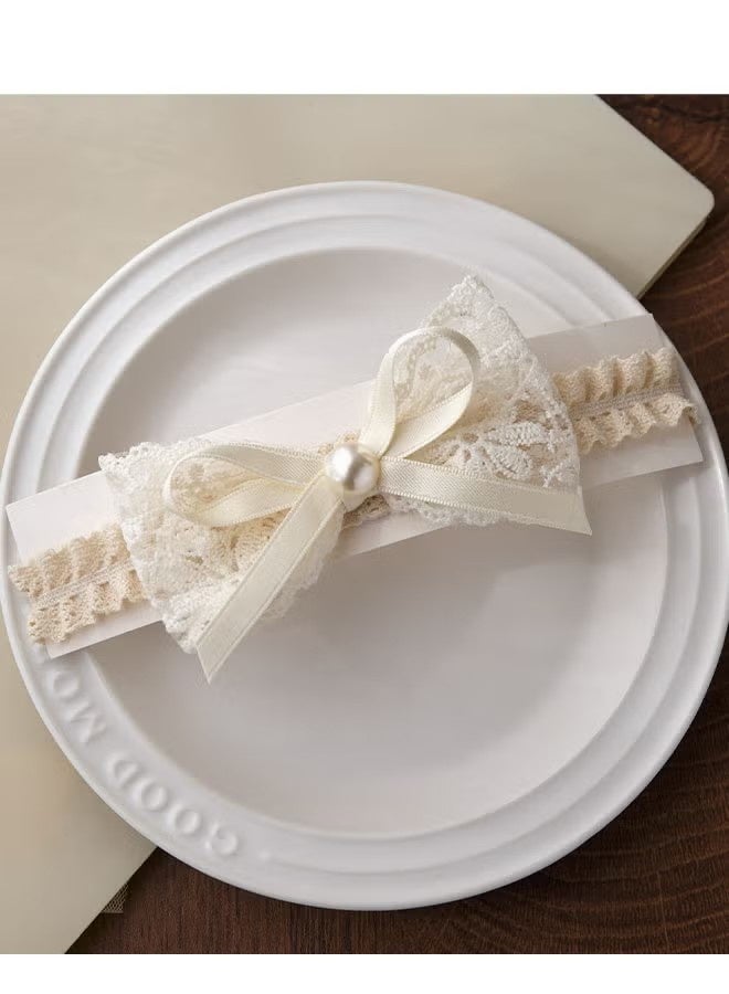 YJ Baby bow and floral headband, lace headband, hair accessory, elastic handmade hair accessory, suitable for baby girls, newborns, toddlers, children (off-white) - Image 3