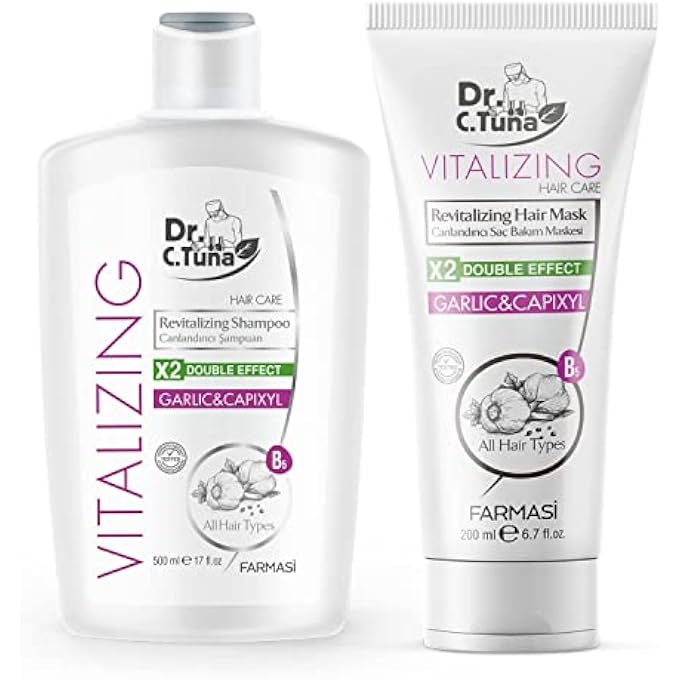 FARMASI Dr. C. Tuna Vitalizing Garlic Shampoo and Hair Mask - Natural Treatment for Hair Growth, Prevents Loss, Stimulates Growth with Capixyl