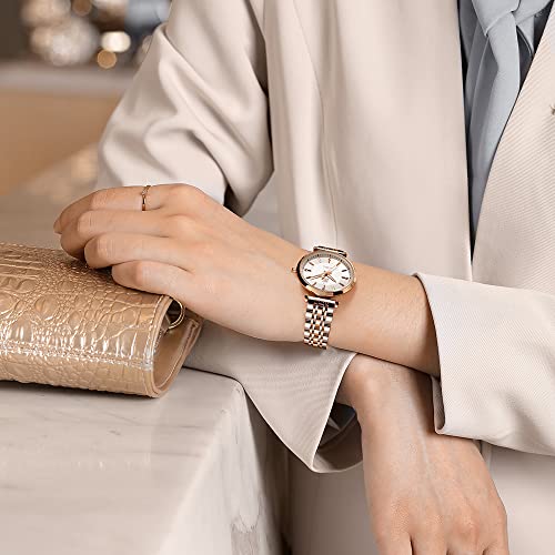 SHENGKE SK Classic Women Watches Fashion Ladies Dress Watch Solid Stainless Steel Band(Silver-Rosegold) - Image 5