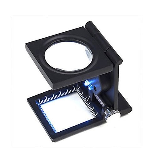 Inditradition Foldable 10x Magnifying Glass Microscope with Precision Scale (Metal, Black) - Image 1