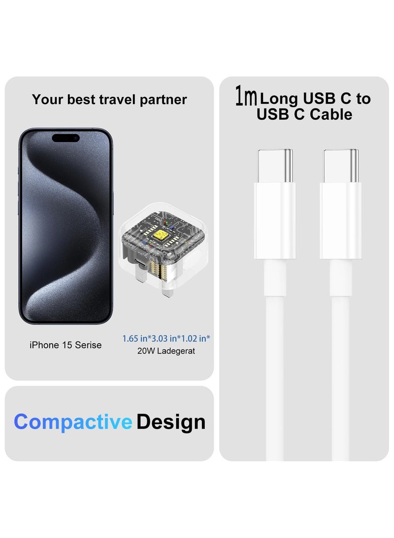 Compatible With iPhone 16 15 Charger Plug and Cable, 20W USB C Plug Fast Charging with USB C to USB C Cable 1M, USB C Plug Charger Adapter with Lead for iPhone 16 15 Pro Max/16 15Pro/, iPad Pro/Air - Image 5