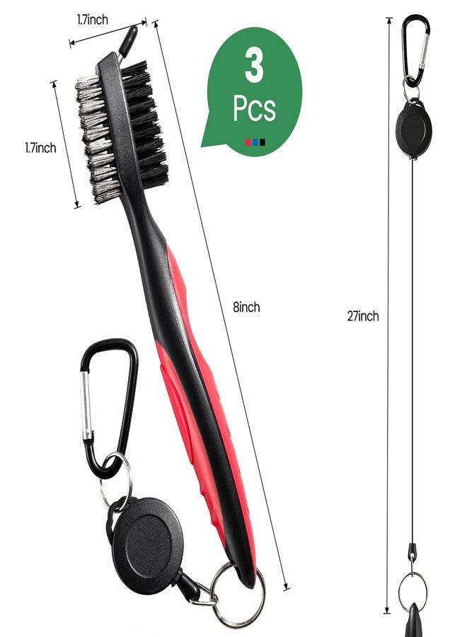 POIKSHARK 3 Pack Golf Club Brush and Club Groove Cleaner with Retractable Zip-line and Aluminum Carabiner Cleaning Tools, Golf Accessories for Men, Easily Attaches to Golf Bag - Image 2