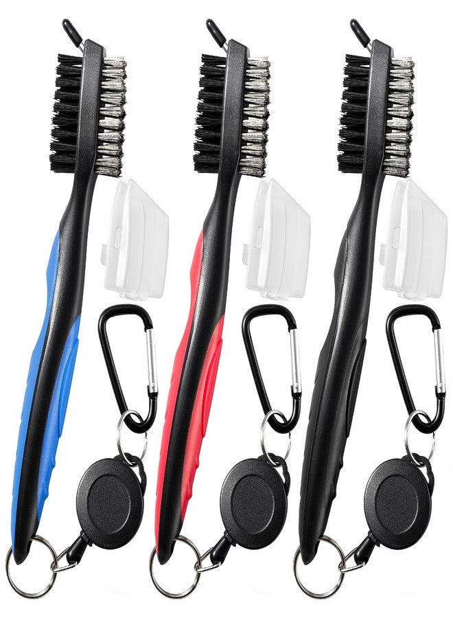 POIKSHARK 3 Pack Golf Club Brush and Club Groove Cleaner with Retractable Zip-line and Aluminum Carabiner Cleaning Tools, Golf Accessories for Men, Easily Attaches to Golf Bag - Image 1