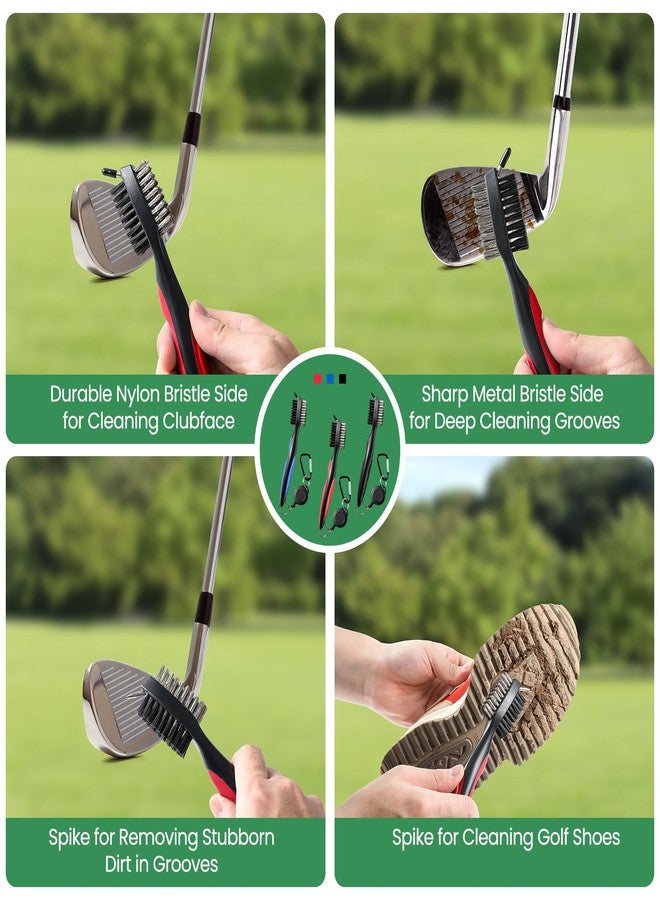 POIKSHARK 3 Pack Golf Club Brush and Club Groove Cleaner with Retractable Zip-line and Aluminum Carabiner Cleaning Tools, Golf Accessories for Men, Easily Attaches to Golf Bag - Image 5