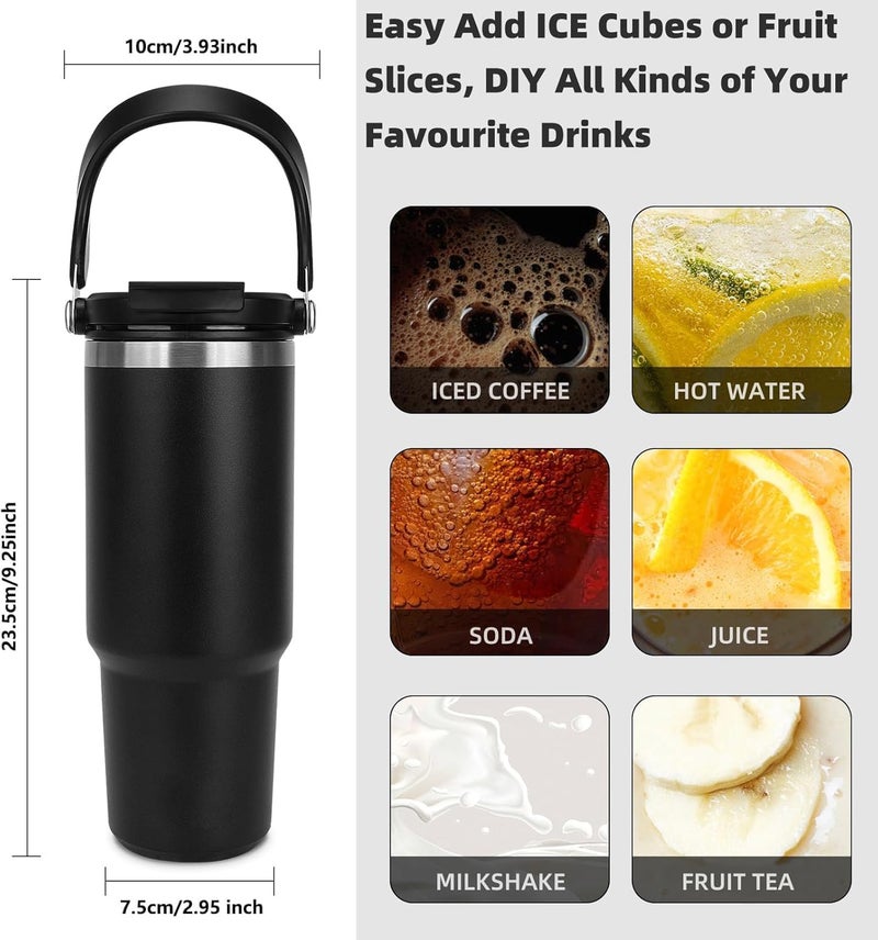 Vasukie 900ML Stainless Steel Tumbler with Straw and Top Handle, Leakproof Sipper Water Bottle, Dual Flip Lid for Office, Gym, Water, Coffee, Tea and Cold Drinks (Royal Blue) - Image 5