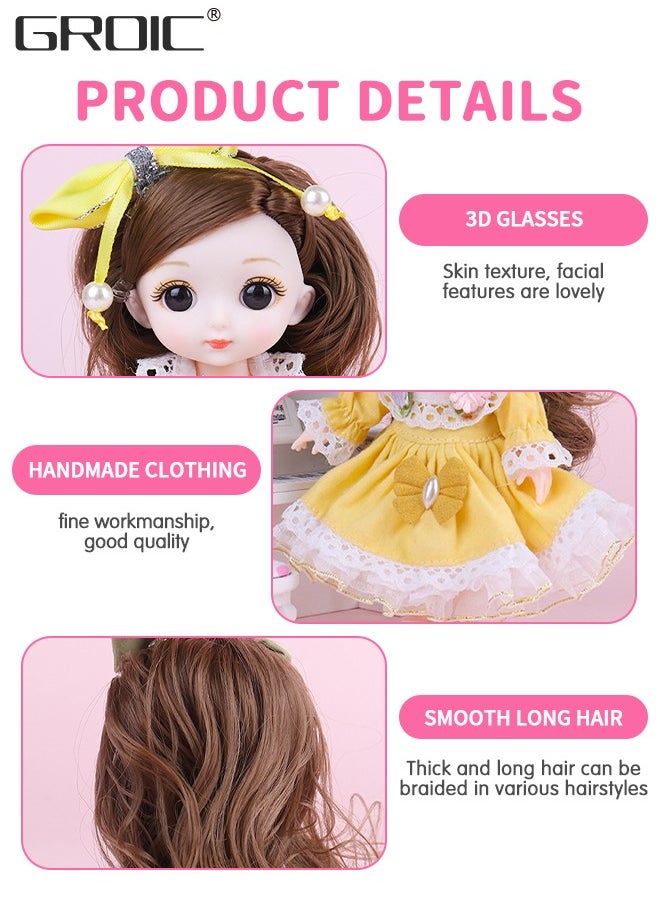 GROIC - 6.3 Inch Little Dolls BJD Doll 21 Ball Jointed Doll DIY Toys with Clothes Outfit Shoes Hair Makeup, Little Dolls Set with Mini Lolita Princess Dolls for Girls Compatible with Doll Houses - Image 1