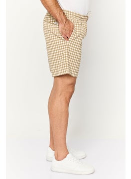 Jack Jones Men Regular Fit Drawstring Checkered Shorts, Beige Combo  - Image 3