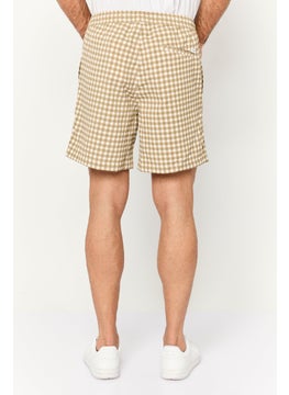 Jack Jones Men Regular Fit Drawstring Checkered Shorts, Beige Combo  - Image 4