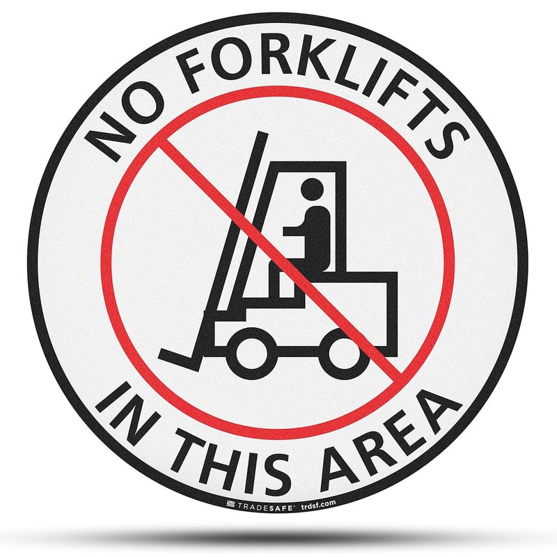 TRADESAFE No Forklifts In This Area Anti-Slip Floor Sticker - Forklift Decal Floor Sign, Peel and Stick Adhesive Vinyl Sign, ANSI-Compliant, 17” Diameter Round Sticker - Image 1