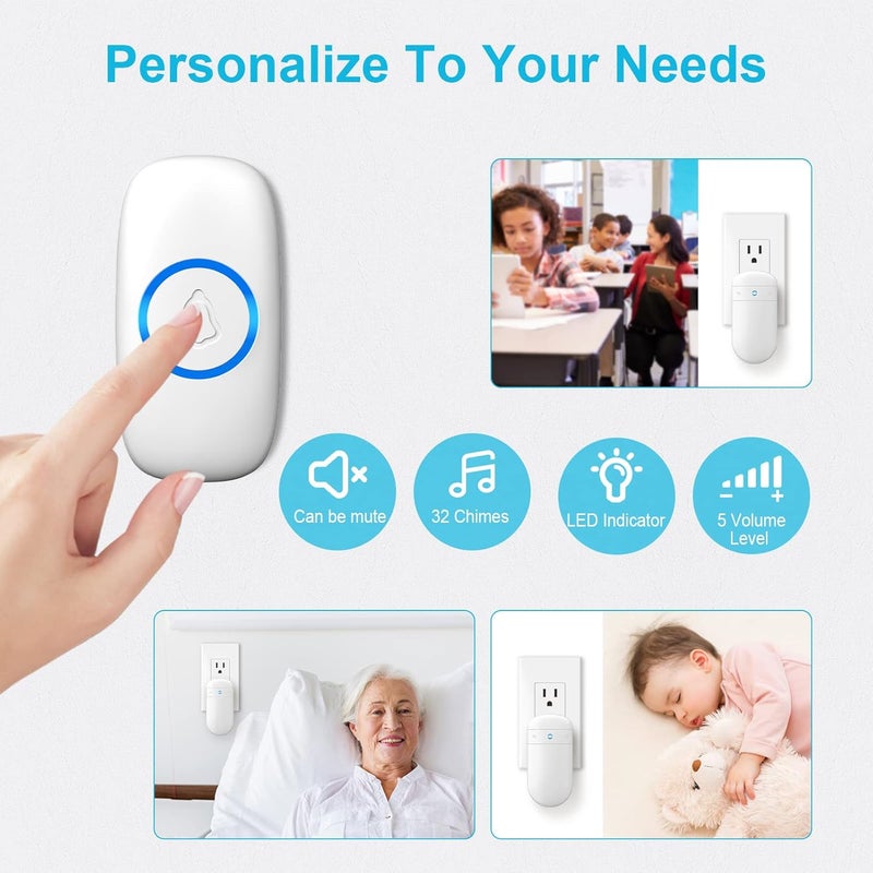 SECRUI Doorbell–Doorbell Wireless Kits for Front Door – Battery Operated Doorbell with 52 Chimes, 5 Volume Levels – Waterproof Doorbell (2 Push Buttons 2 Receivers) - Image 2
