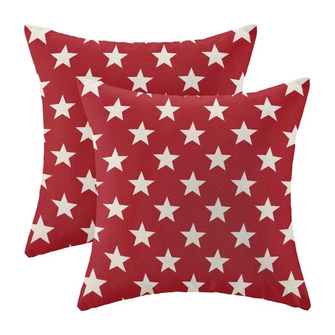 4th of July Decorations Pillow Covers 18x18 Inch Set of 2 Independence Day Red Stars Throw Pillows Linen Farmhouse Holiday Patriotic Cushion Case for Sofa Living Room Outdoor Decor