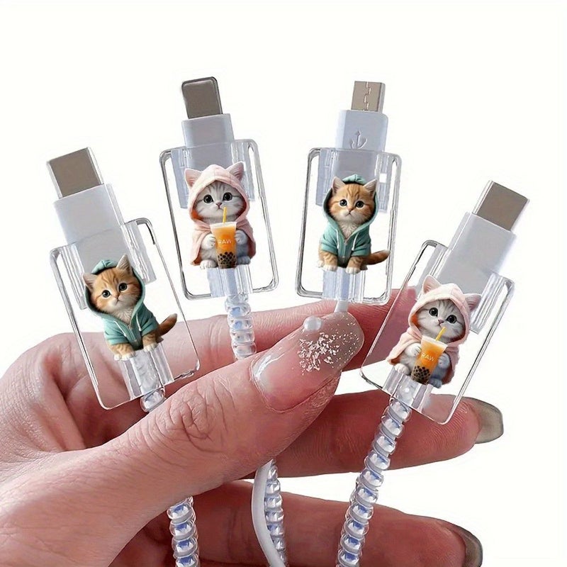 4 Pcs Green Sweatshirt Cat Cable Protectors Set For Apple Ios Phone Charging Cables - Image 1