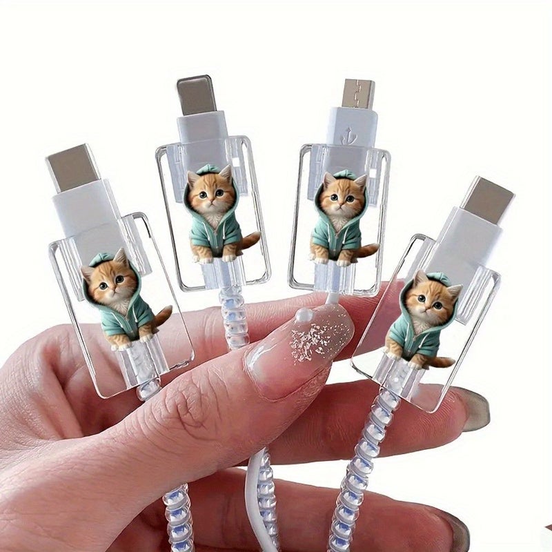 4 Pcs Green Sweatshirt Cat Cable Protectors Set For Apple Ios Phone Charging Cables - Image 5