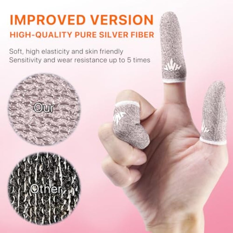 10 Pack Silver Fiber Dedales Gamer Anti Slip Sweat Proof Gaming Finger Sleeves Cots Mobile Phone Gloves Guantes para Durable Thumb Covers for Pubg Pink 10-Pack + Storage Box - Image 5