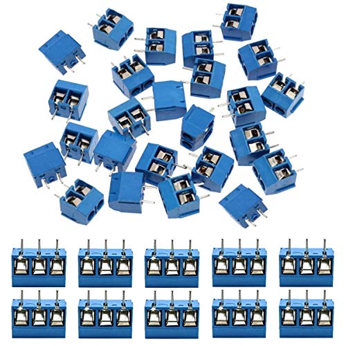KeeYees 60pcs 5mm Pitch 2 Pin & 3 Pin PCB Mount Screw Terminal Block Connector for Arduino (50 x 2 Pin, 10 x 3 Pin) - Image 1