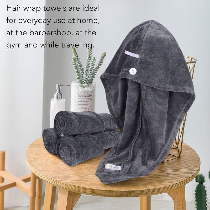 Sinland Microfiber Hair Drying Cap Hair Towel Turban Twist for Women Fast Drying Towels Head Turban Absorbent Soft Lightweight 3 Pack Grey - Image 5