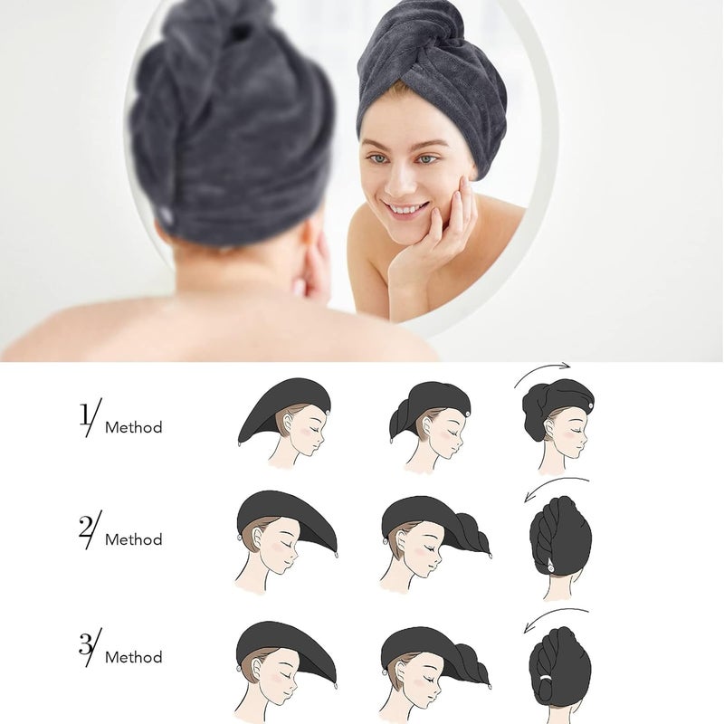 Sinland Microfiber Hair Drying Cap Hair Towel Turban Twist for Women Fast Drying Towels Head Turban Absorbent Soft Lightweight 3 Pack Grey - Image 4