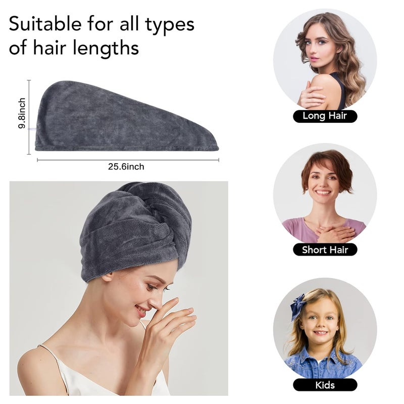 Sinland Microfiber Hair Drying Cap Hair Towel Turban Twist for Women Fast Drying Towels Head Turban Absorbent Soft Lightweight 3 Pack Grey - Image 2