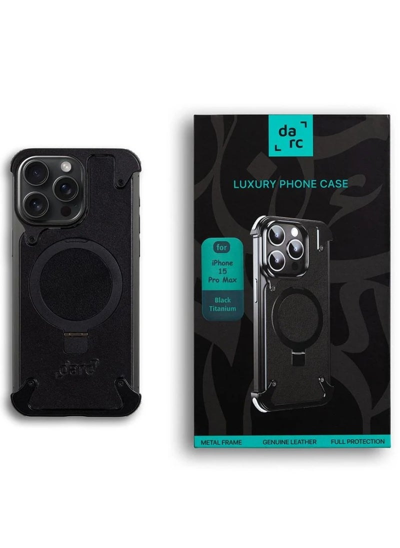 darc Leather Case for iPhone 15 Pro Max Black Titanium  - Image 1