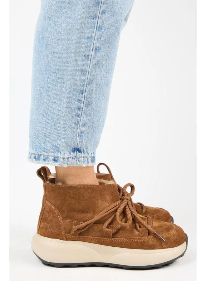 (Palmira) Women's Real Leather Lined Fur-Trimmed Laced Mini Ankle Boot.