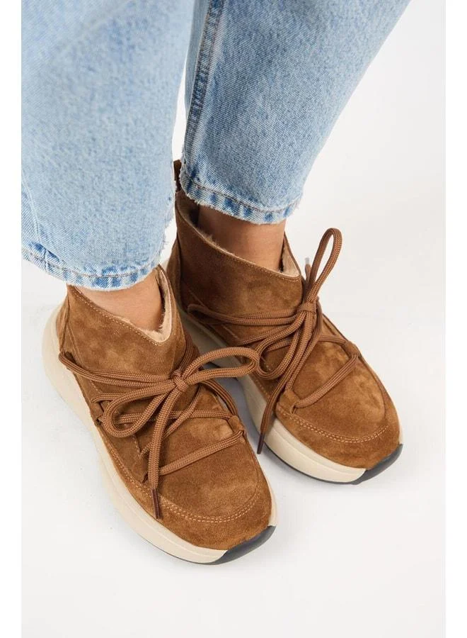 Manijero  (Palmira) Women's Real Leather Lined Fur-Trimmed Laced Mini Ankle Boot. for Women | Best Price UAE