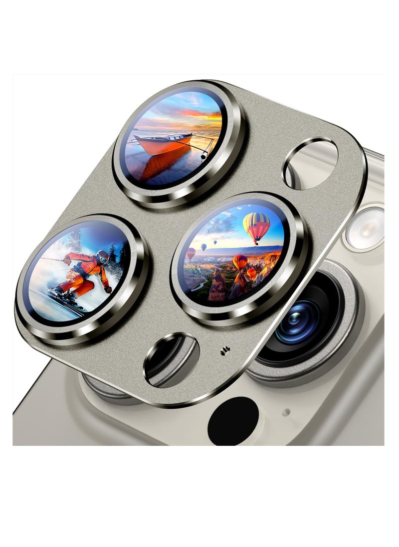 Aookay Compatible with iPhone 16 Pro / iPhone 16 Pro Max Camera Lens Protector, [Not Easy to Break][Strong Adsorption][Case-Friendly] Metal Tempered Glass Rear Camera Screen Cover  (Titanium)  - Image 1
