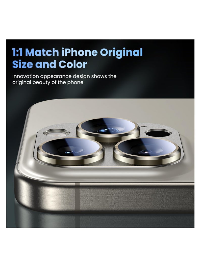 Aookay - Compatible with iPhone 16 Pro / iPhone 16 Pro Max Camera Lens Protector, [Not Easy to Break][Strong Adsorption][Case-Friendly] Metal Tempered Glass Rear Camera Screen Cover  (Titanium) - Image 1