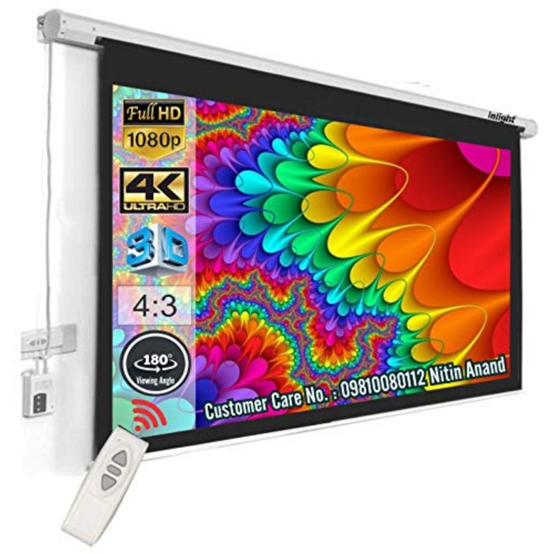 ® شاشة عرض مزودة بمحرك بقطر 120 بوصة، UHD-3D-4K جاهزة للتكنولوجيا، نسبة أبعاد الصورة 4:3، 8 قدم. × 6 قدم، مع جهاز تحكم عن بعد لاسلكي باللون الأبيض - Image 1