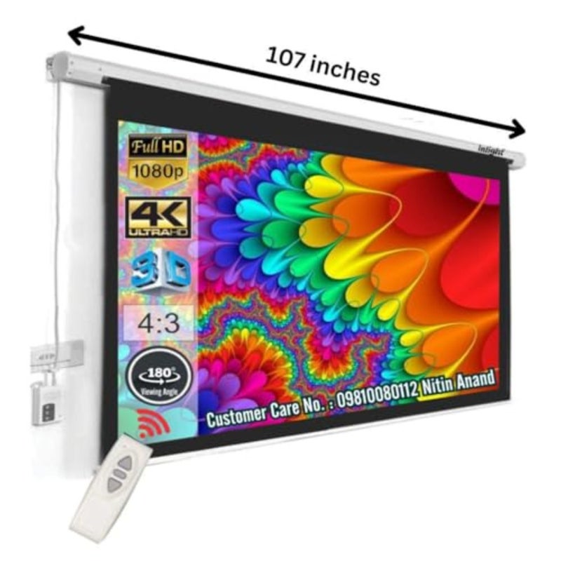 ® شاشة عرض مزودة بمحرك بقطر 120 بوصة، UHD-3D-4K جاهزة للتكنولوجيا، نسبة أبعاد الصورة 4:3، 8 قدم. × 6 قدم، مع جهاز تحكم عن بعد لاسلكي باللون الأبيض - Image 5