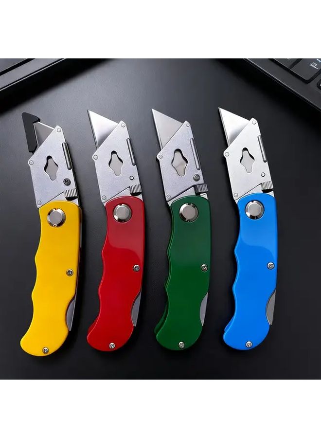 Heavy Duty Folding Box Cutter Set Multicolor Retractable with Lock 10 Blades - Image 1