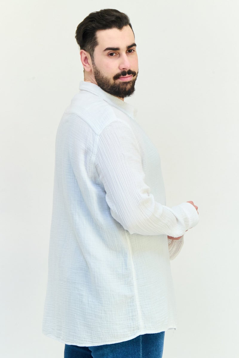 Celio Men Regular Fit Plain Long Sleeve Casual Shirts, White - Image 3