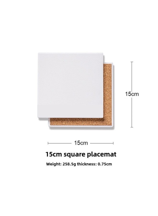 Blank Ceramic Absorbent Coaster White Embryo With Cork Support UV Print Painting Ceramic Tile-Color:Square 15cm-Specifications:Single Independent Bubble Bag Packaging  - Image 1