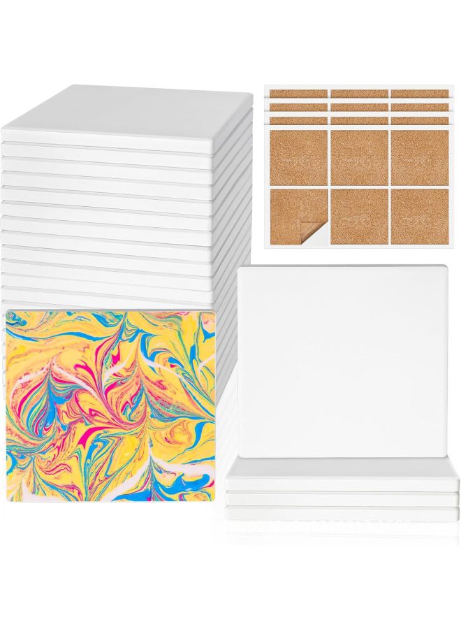Blank Ceramic Absorbent Coaster White Embryo With Cork Support UV Print Painting Ceramic Tile-Color:Square 15cm-Specifications:Single Independent Bubble Bag Packaging  - Image 3
