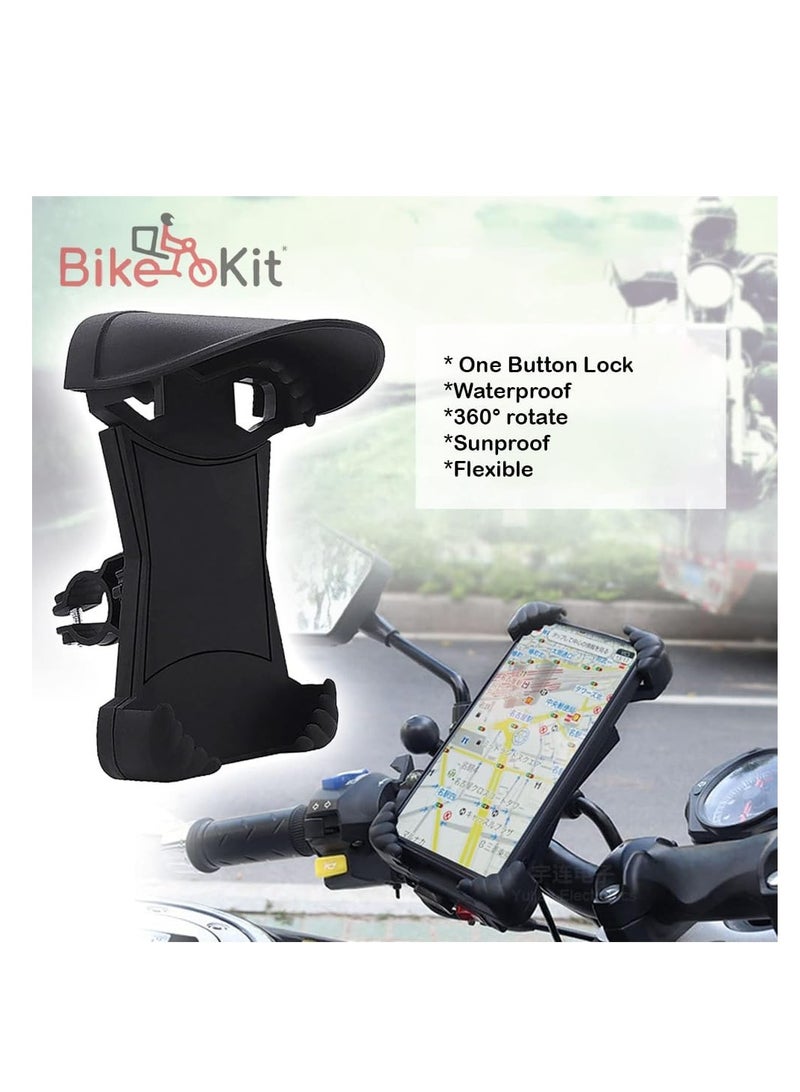 Bike Kit BikeKit Motorcycle Phone Holder with Charger, Sunshade, One-Button Lock, Waterproof, 360 Rotatable, Universal Phone Stand - Image 2