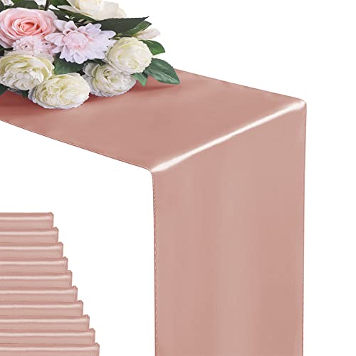 Flohar 6Pack Table Runner 12 x 108 Inches Satin Silk Table Runner for Wedding Birthday Party Banquets Graduations Decoration fit Rectange and Round TableRose Gold