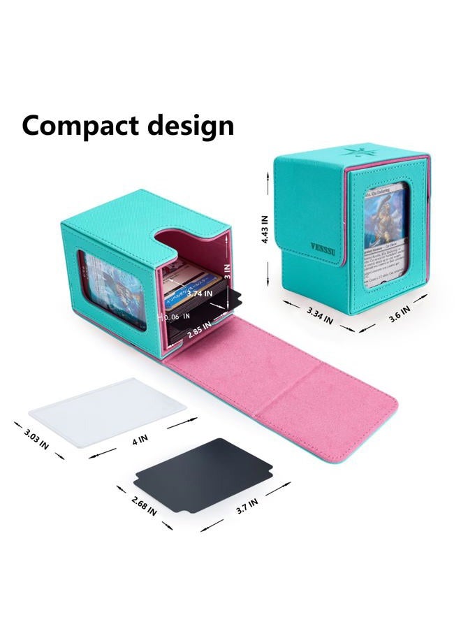 Venssu MTG Deck Box for Commander Display,Card Deck Boxes Fits 100 Double Sleeved Cards, TCG Card Storage Box (Turquoise and Pink, 1 window) - Image 3