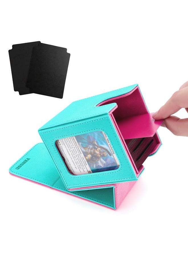 Venssu MTG Deck Box for Commander Display,Card Deck Boxes Fits 100 Double Sleeved Cards, TCG Card Storage Box (Turquoise and Pink, 1 window) - Image 1