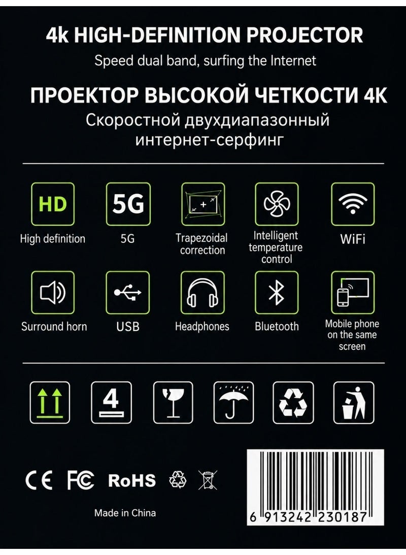 Smartberry Smartbarry HT29 Mini Smart Projector – 4K Supported, Wi-Fi & Bluetooth, Portable Home Theater Projector - Image 4