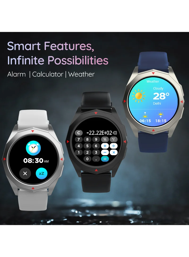 Pebble Rio 1.39" HD Display, Bluetooth Calling Full Touch Screen Smart Watch for Men & Women, Health Suite, Multiple Watch Faces, Multi Sports Modes, DIY Watch Faces, Metal Body, World Clock, Moonlight Grey