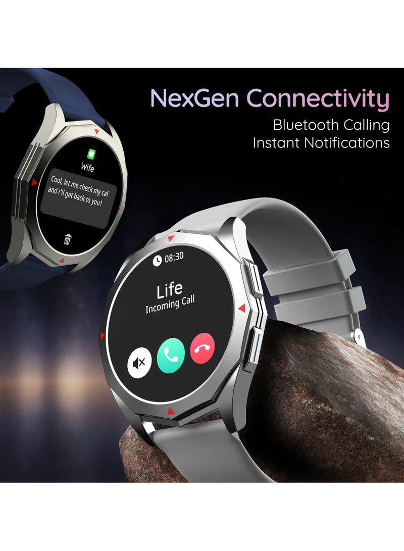 Pebble Rio 1.39" HD Display, Bluetooth Calling Full Touch Screen Smart Watch for Men & Women, Health Suite, Multiple Watch Faces, Multi Sports Modes, DIY Watch Faces, Metal Body, World Clock, Moonlight Grey