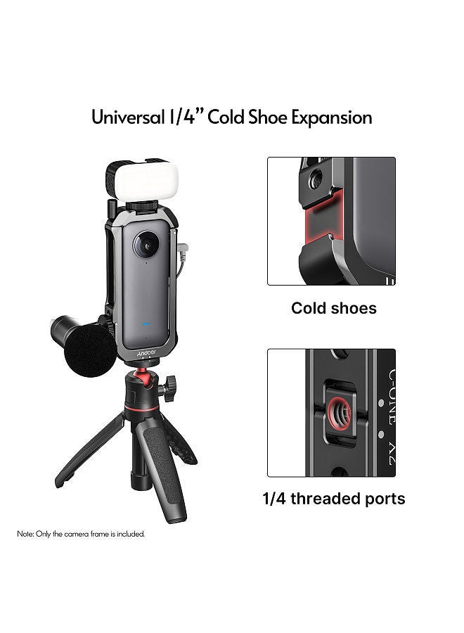 ANDOER Andoer C-ONE X2 Aluminum Alloy Protective Cage Case Action Camera Rig with Cold Shoe Mount Universal 1/4-inch Thread Magnetic Action Camera Mount Replacement for Insta360 ONE X2  - Image 2