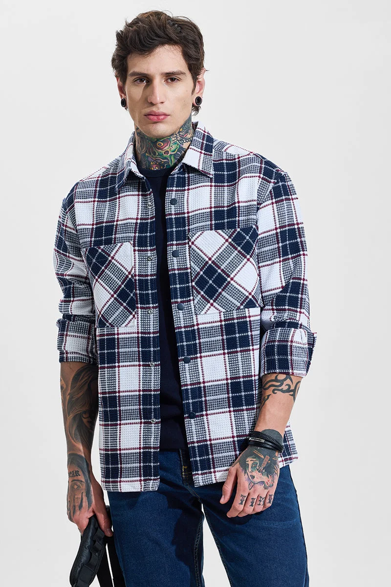 SNITCH Navy Checks Relaxed Fit Overshirt