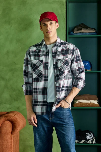 SNITCH Navy Checks Relaxed Fit Overshirt