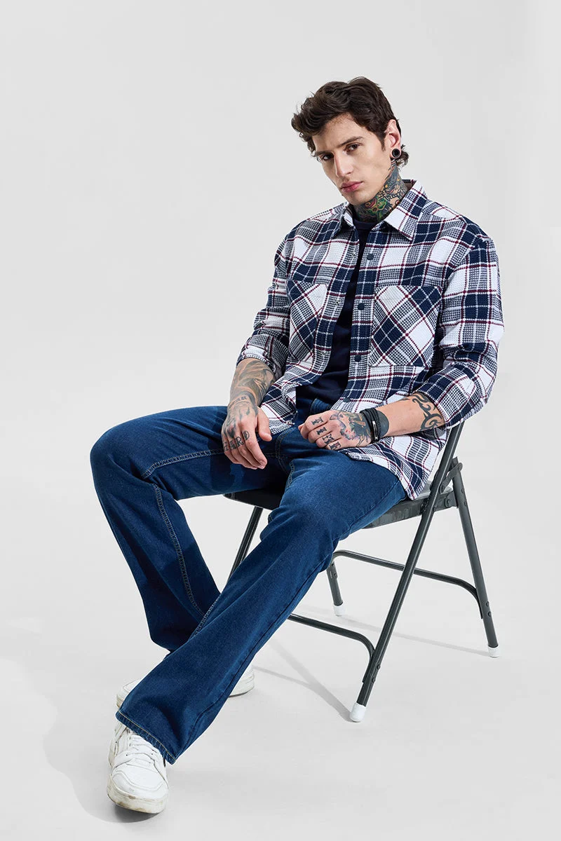 SNITCH Navy Checks Relaxed Fit Overshirt