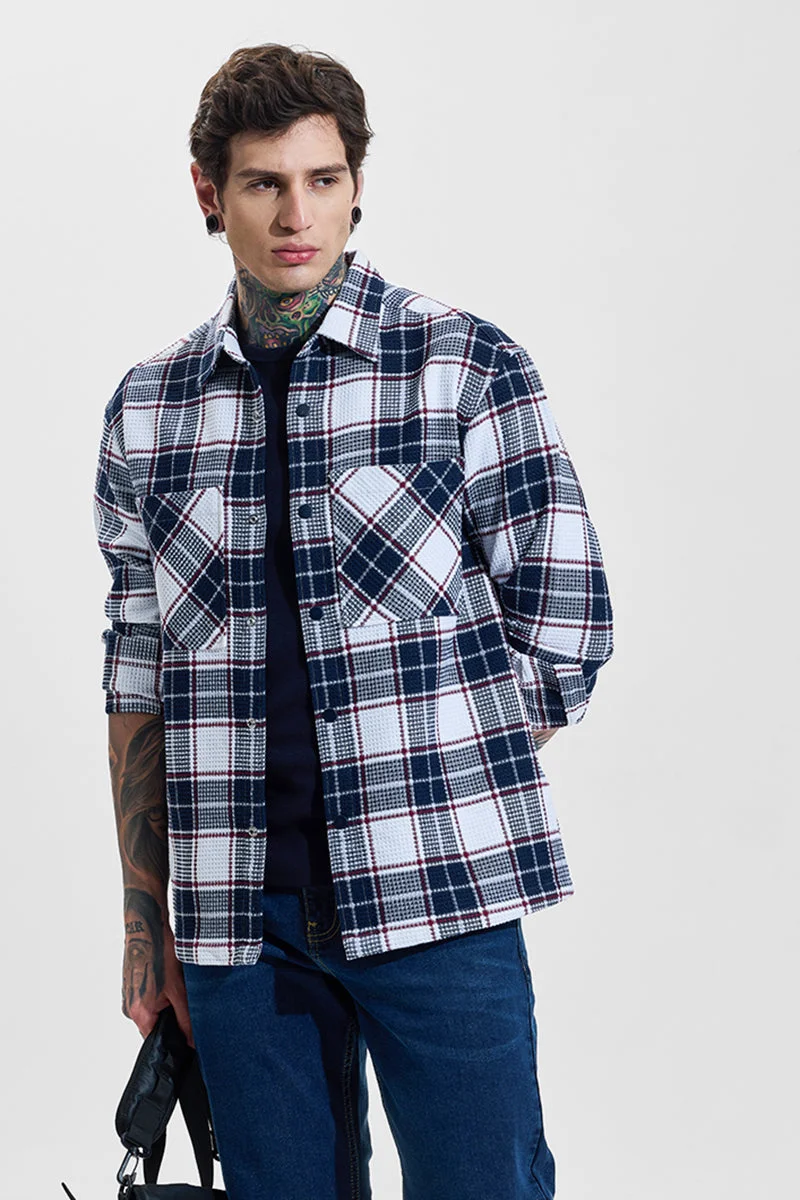 SNITCH Navy Checks Relaxed Fit Overshirt